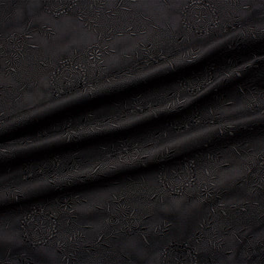 Black Floral Embroidered Wool Coating
