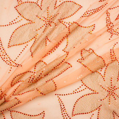 Peach & Tangerine Diamanté Silk Chiffon Fabric