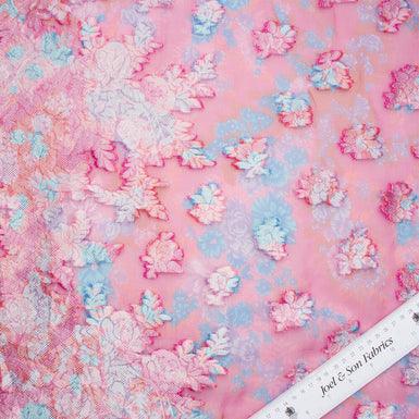 Pink/Blue Floral Silk Lamé Fabric