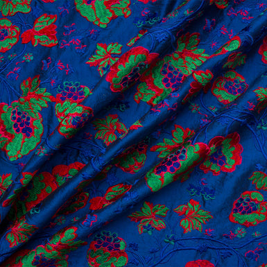 Blue/Red Floral Embroidered Silk Dupion
