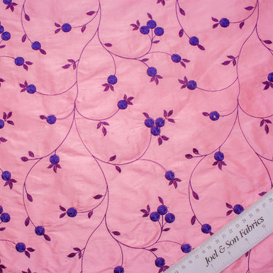 Pink/Purple Floral Embroidered Silk Dupion