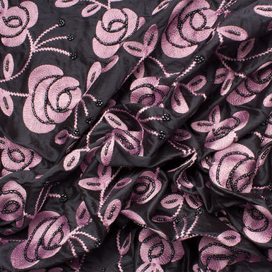 Pink Embroidered Silk Shantung