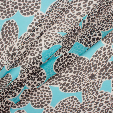 Turquoise/Monochrome Printed Silk Georgette