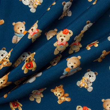 Blue Small 'Teddy Bears' Stretch Silk Crêpe