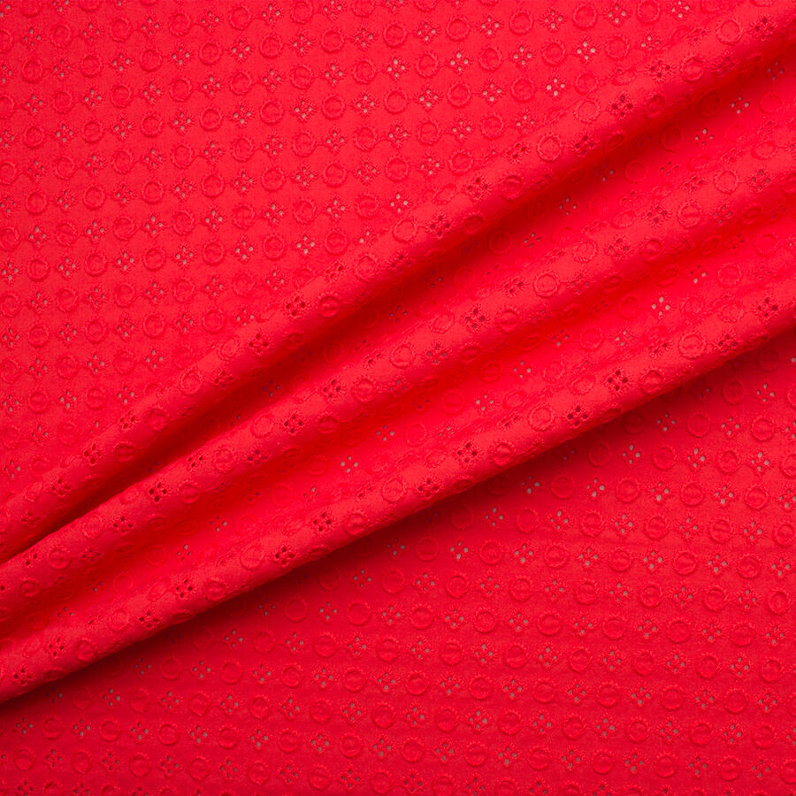 Red Geometric Cotton Lustrous Fabric