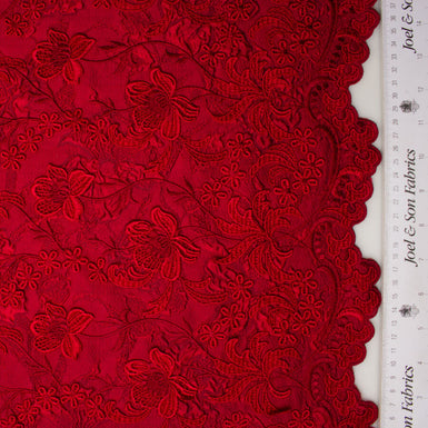 Deep Red Embroidered Floral Cloqué