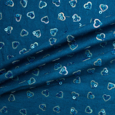 Deep Blue Embroidered Silk Tweed