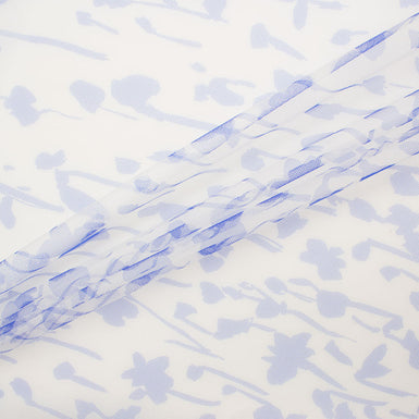 Blue Floral Printed Tulle