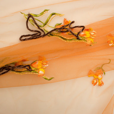Floral Embroidered Orange Tulle