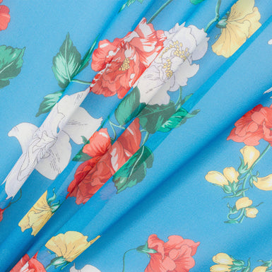 Printed Bright Blue Floral Silk Georgette