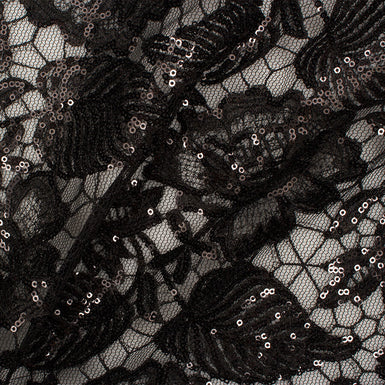 Black Floral Sequinned Lace