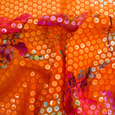 Bright Orange Printed Sequin Schlaepfer Fabric