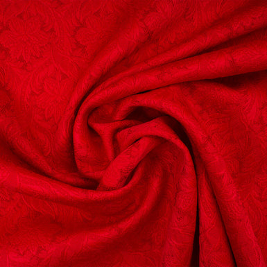 Rich Red Floral Jacquard Stretch Cloqué