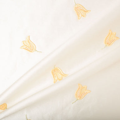 Yellow Floral Embroidered Pure Silk Zibeline