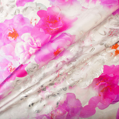 Pink Hand Painted Floral Silk Mikado