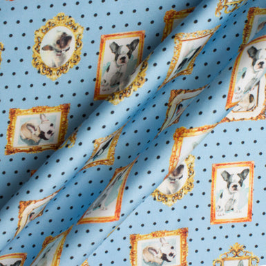Sky Blue 'Framed Dogs' Printed Silk Twill