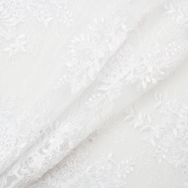 White Floral Corded Raschel Tulle