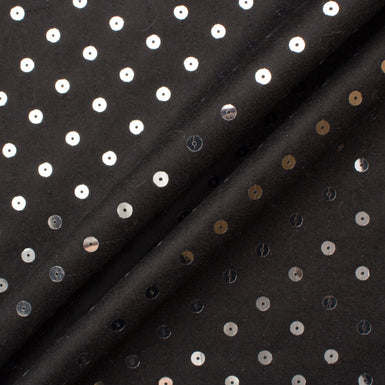 Black Sequinned Pure Wool Flannel
