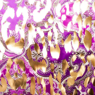 Violet Paisley Printed Laminated Silk