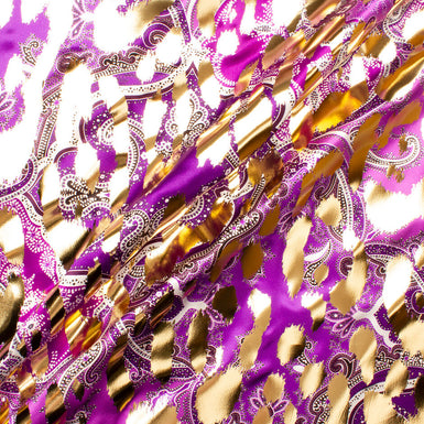 Violet Paisley Printed Laminated Silk