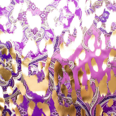 Purple Paisley Printed Laminated Silk