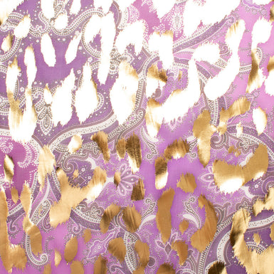 Shaded Violet Paisley Printed Laminated Silk