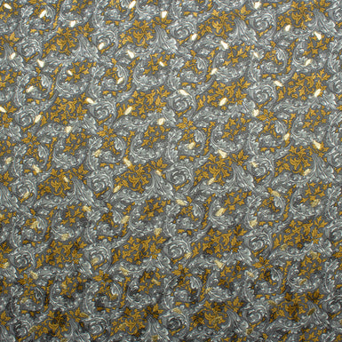Gold Leaf Printed Grey Silk Metallic Jacquard