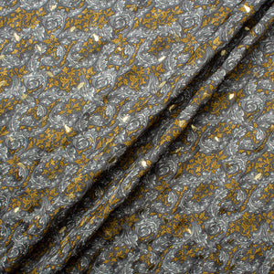 Gold Leaf Printed Grey Silk Metallic Jacquard