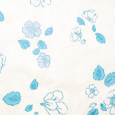 Turquoise Floral Printed Microfibre Piqué Fabric