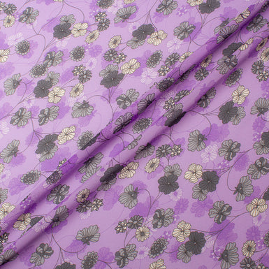 Khaki Floral Printed Lavender Silk Georgette