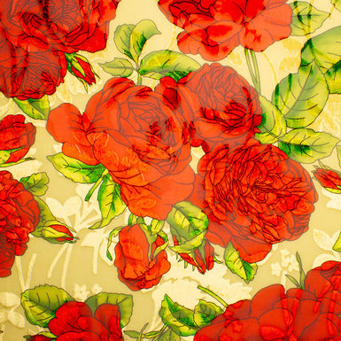 Large Red Floral Printed Yellow Velvet