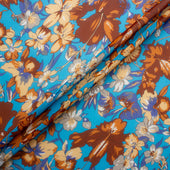 Brown Floral Printed Sky Blue Silk Georgette Fabric (A 2.80m Piece)