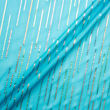 Multi Metallic Lined Turquoise Silk Georgette