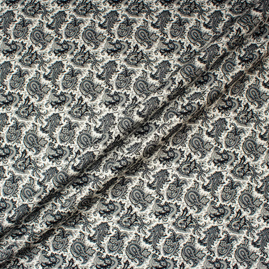Grey Paisley Printed Cotton Poplin Shirting (A 2.15m Piece)