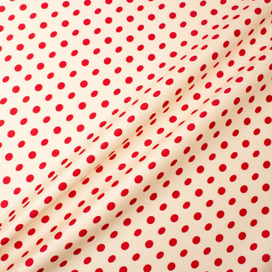 Berry Red Spotted Ivory Silk Shantung