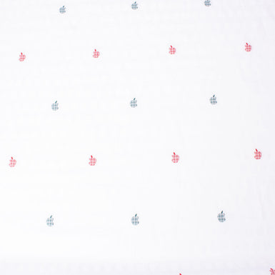 Red/Blue Apple Embroidered White Superfine Cotton