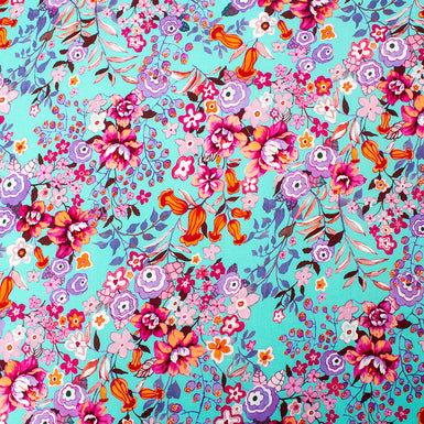 Pink, Purple Floral Printed Turquoise Pure Cotton