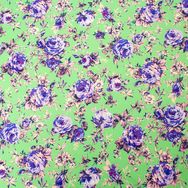 Pink & Lavender Floral Printed Green Cotton (A 2.50m Piece)