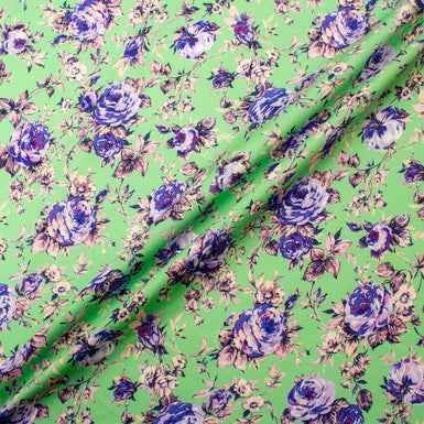 Pink & Lavender Floral Printed Green Cotton (A 2.50m Piece)