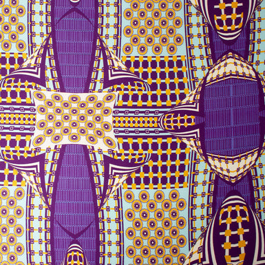 Purple & Yellow Geometric Printed Silk Twill