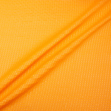 Neon Orange Metallic Striped Jacquard Silk Georgette