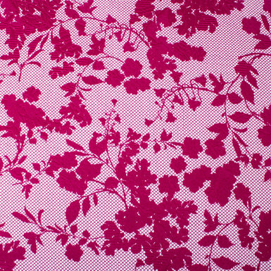 Deep Pink Floral & Lace Printed Cotton Piqué