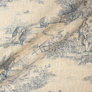 Blue Landscape Printed Heavy Weight Pure Linen