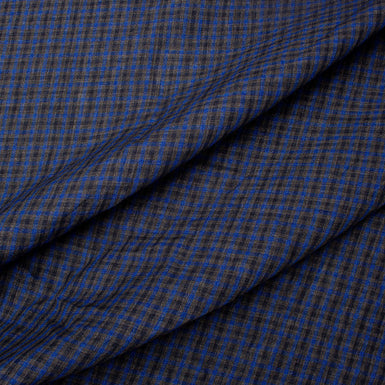 Royal Blue & Mid Grey Checkered Pure Linen