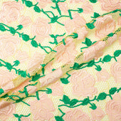 Pink Rose Embroidered Soft Yellow Guipure Lace (A 1.60m Piece)
