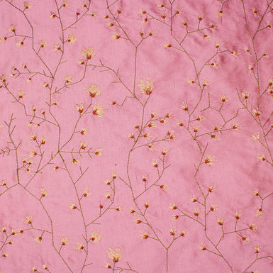 Deep Pink Rough Floral Embroidered Silk Shantung