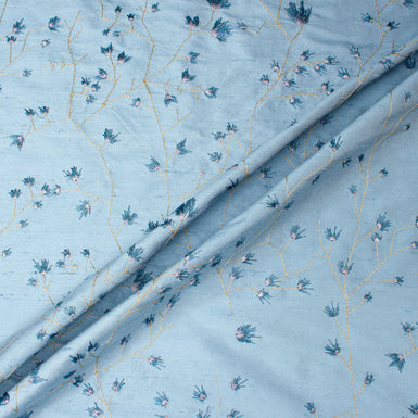 Dusty Sky Blue Embroidered Silk Shantung