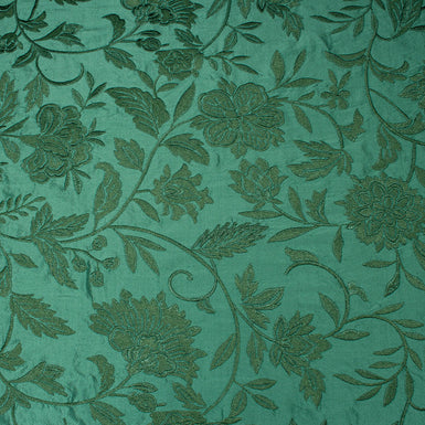 Forest Green Embroidered Powerloom Silk Dupion