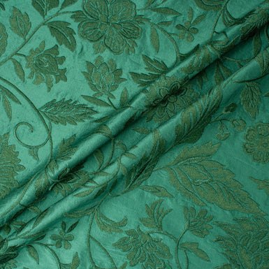Forest Green Embroidered Powerloom Silk Dupion