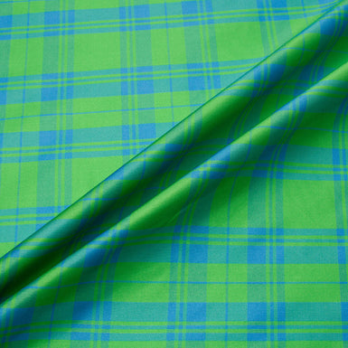 Apple Green & Blue Tartan Pure Silk Taffeta